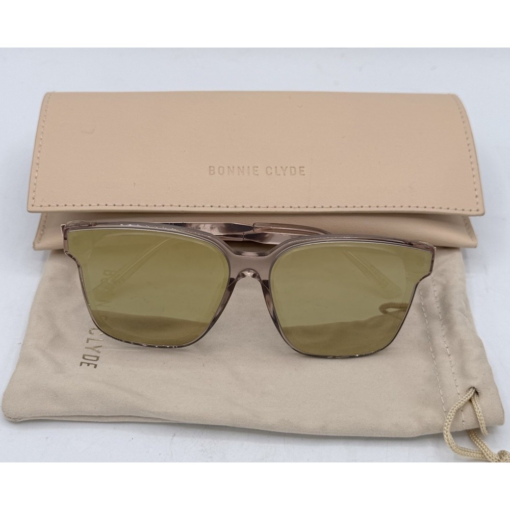Bonnie Clyde "Wall" Mirrored Sunglasses Almond Champagne Square Acetate 62mm NEW